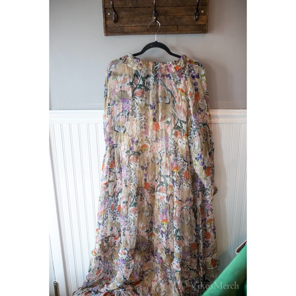 Anthropologie Floral Tiered Maxi Dress Owl Print 2X NEW - Picture 6 of 6